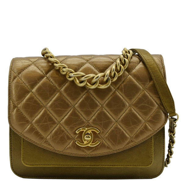 CHANEL Chain Handle Flap Quilted Metallic Calfskin Caviar Crossbody Bag Chrome