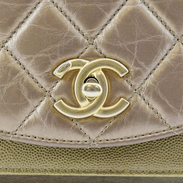 CHANEL Chain Handle Flap Quilted Metallic Calfskin Caviar Crossbody Bag Chrome