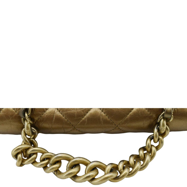 CHANEL Chain Handle Flap Quilted Metallic Calfskin Caviar Crossbody Bag Chrome