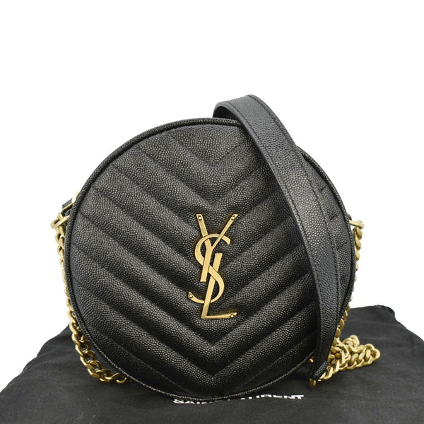 YVES SAINT LAURENT Vinyle Round Chevron Leather Camera Crossbody Bag Black