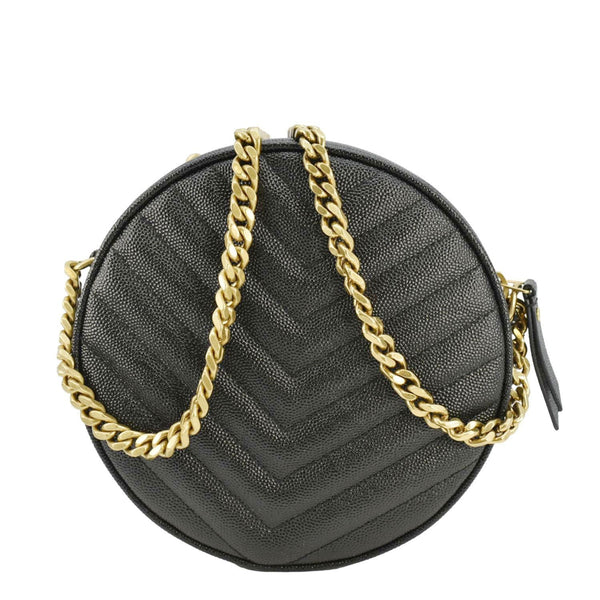 YVES SAINT LAURENT Vinyle Round Chevron Leather Camera Crossbody Bag Black