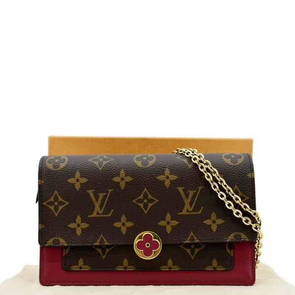 LOUIS VUITTON Flore Monogram Canvas Chain Wallet Fuchsia