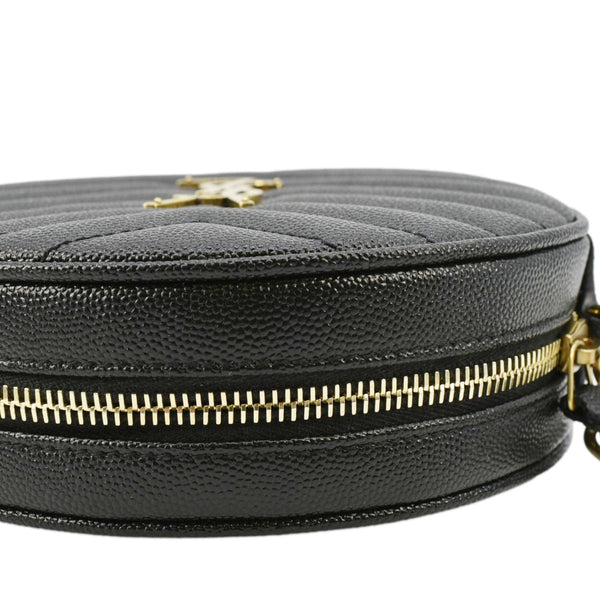 YVES SAINT LAURENT Vinyle Round Chevron Leather Camera Crossbody Bag Black