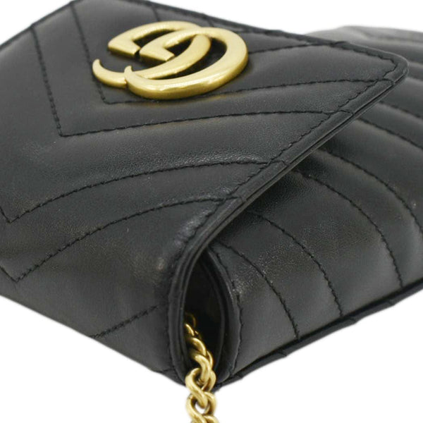 GUCCI GG Marmont Mini Matelasse Leather Chain Crossbody Bag Black 672251