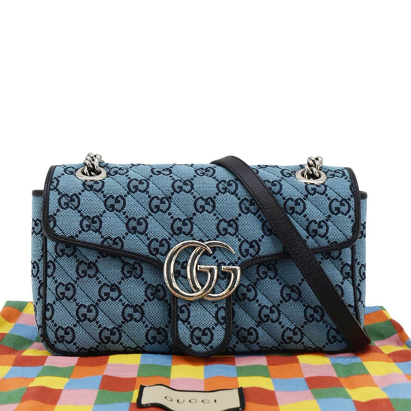 GUCCI GG Marmont Canvas Leather Crossbody Bag Blue 443497