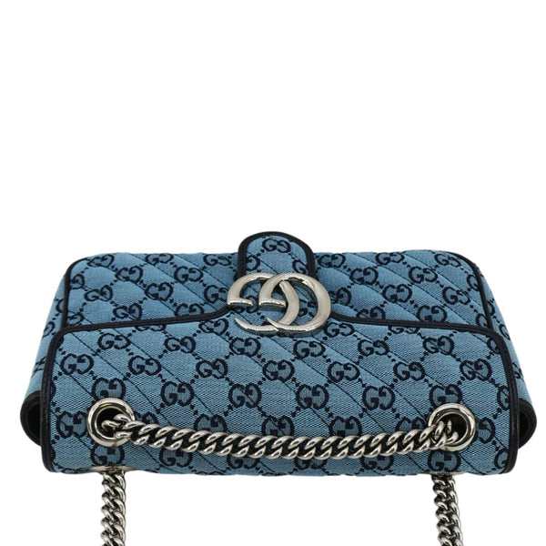 GUCCI GG Marmont Canvas Leather Crossbody Bag Blue 443497