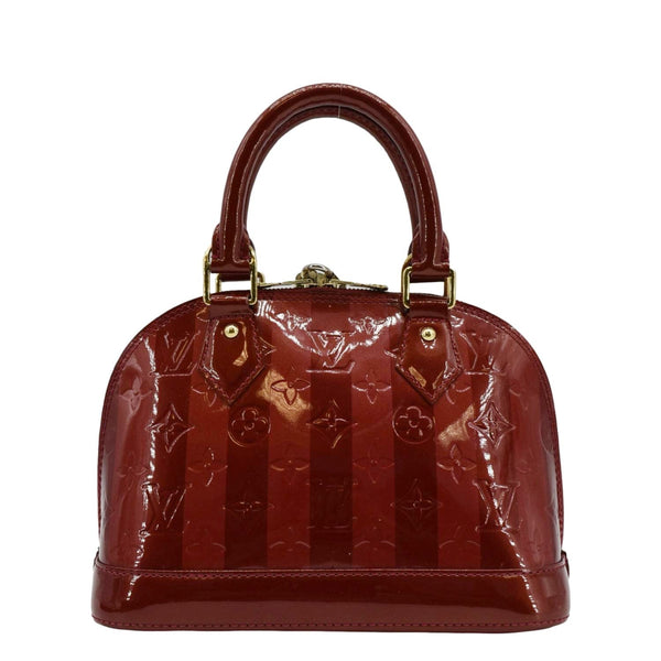 LOUIS VUITTON Rayures Alma BB Vernis Leather Satchel Crossbody Bag Pomme D'Amour