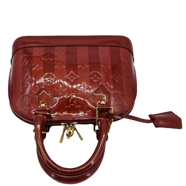 LOUIS VUITTON Rayures Alma BB Vernis Leather Satchel Crossbody Bag Pomme D'Amour