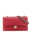 CHANEL Classic Double Flap Medium Quilted Leather Shoulder Bag Fuchsia Pink