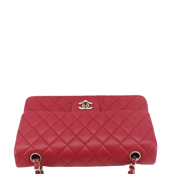 CHANEL Classic Double Flap Medium Quilted Leather Shoulder Bag Fuchsia Pink