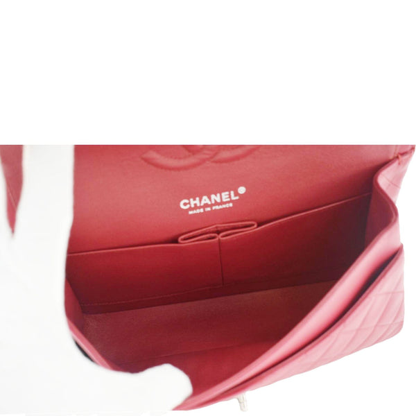 CHANEL Classic Double Flap Medium Quilted Leather Shoulder Bag Fuchsia Pink