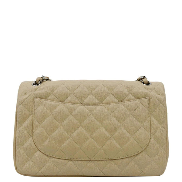 CHANEL Classic Jumbo Double Flap Quilted Caviar Leather Shoulder Bag Cream