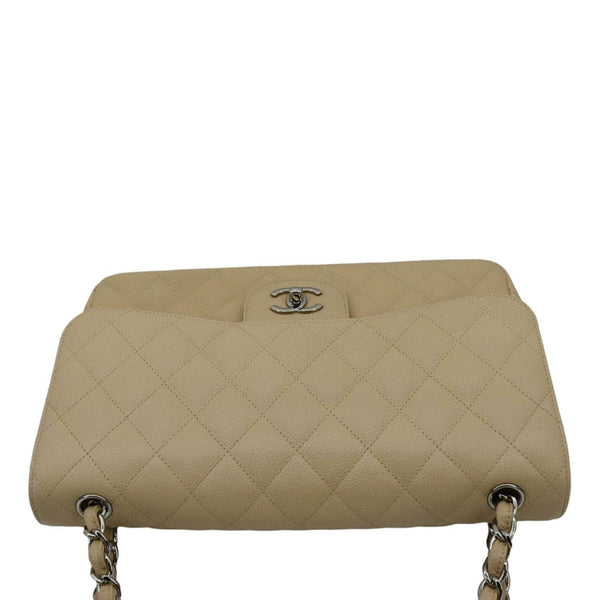 CHANEL Classic Jumbo Double Flap Quilted Caviar Leather Shoulder Bag Cream