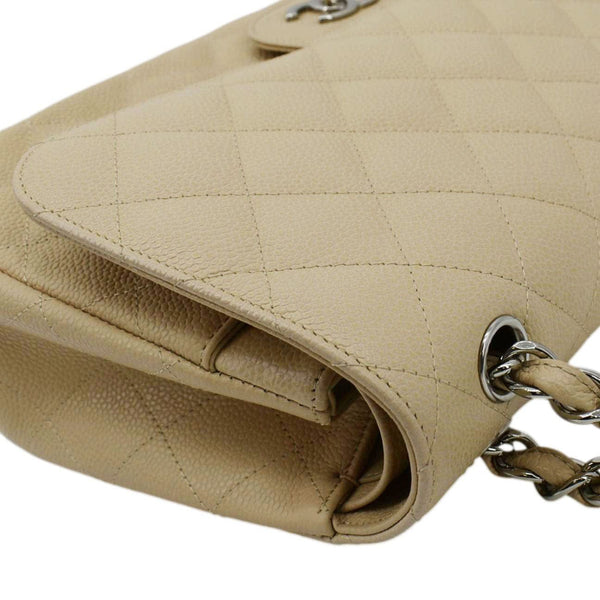 CHANEL Classic Jumbo Double Flap Quilted Caviar Leather Shoulder Bag Cream