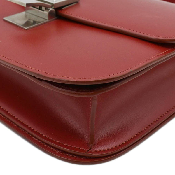 CELINE Classic Box Medium Leather Flap Shoulder Bag Red