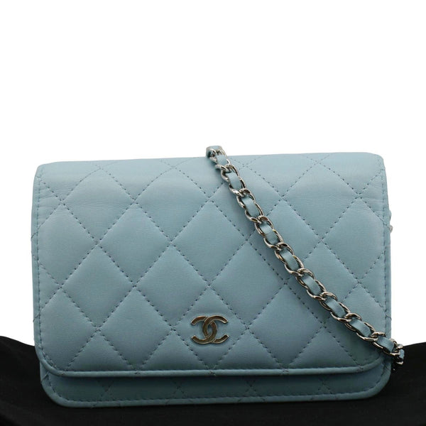 CHANEL WOC Quilted Leather Crossbody Bag Tiffany Blue fornt side