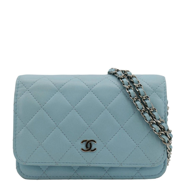 CHANEL WOC Quilted Leather Crossbody Bag Tiffany Blue front look