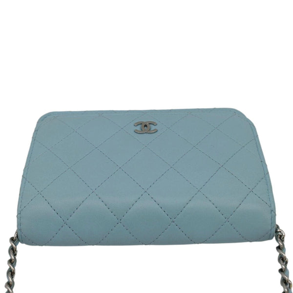 CHANEL WOC Quilted Leather Crossbody Bag Tiffany Blue upper look