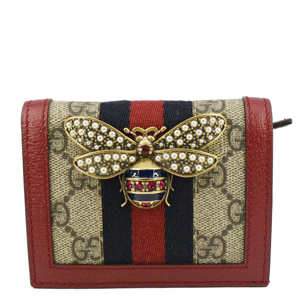 GUCCI Queen Margaret Bee GG Supreme Canvas Card Case Wallet Red 476072