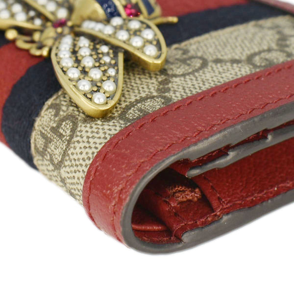 GUCCI Queen Margaret Bee GG Supreme Canvas Card Case Wallet Red 476072