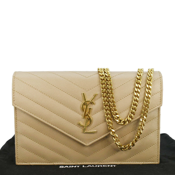 YVES SAINT LAURENT Cassandre Leather Chain Crossbody Bag Beige