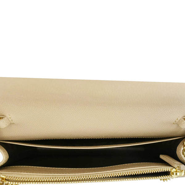 YVES SAINT LAURENT Cassandre Leather Chain Crossbody Bag Beige