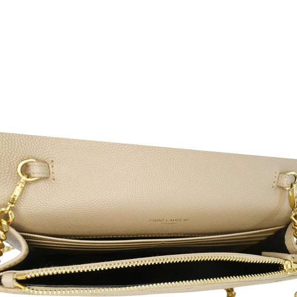 YVES SAINT LAURENT Cassandre Leather Chain Crossbody Bag Beige