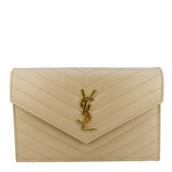 YVES SAINT LAURENT Cassandre Leather Chain Crossbody Bag Beige