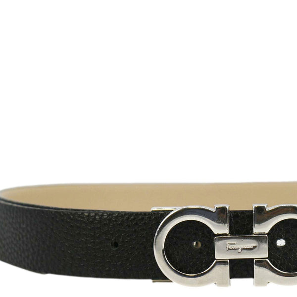 SALVATORE FERRAGAMO Gancini Leather Belt Black Size 33