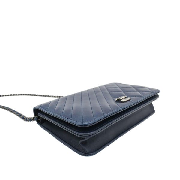 CHANEL Coco Boy Quilted Calfskin Leather Wallet On Chain Crossbody Bag Navy Blue