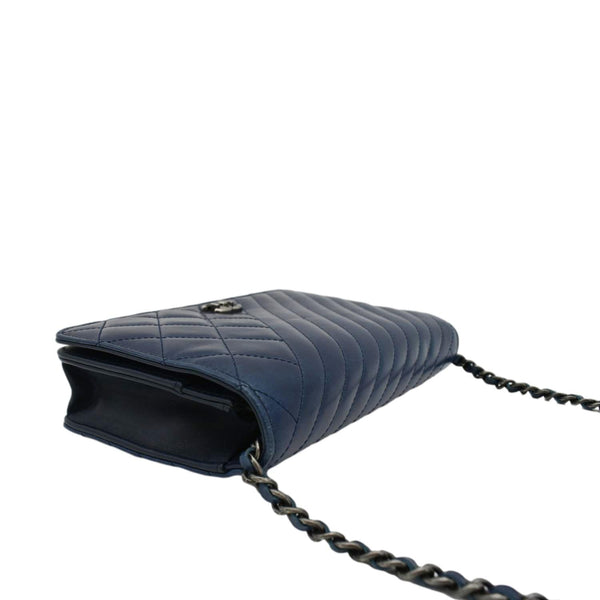 CHANEL Coco Boy Quilted Calfskin Leather Wallet On Chain Crossbody Bag Navy Blue