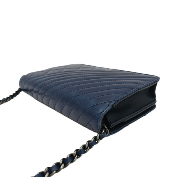 CHANEL Coco Boy Quilted Calfskin Leather Wallet On Chain Crossbody Bag Navy Blue