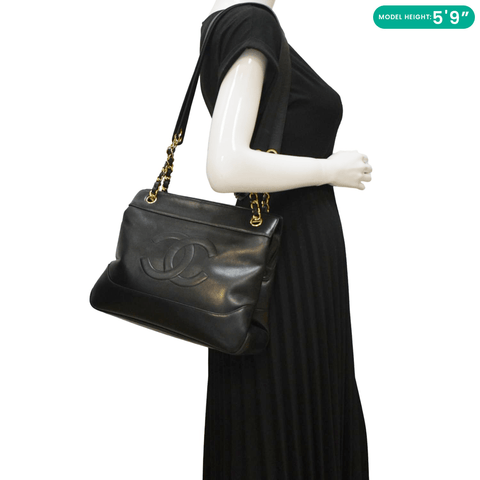 CHANEL Vintage CC Lambskin Leather Chain Shopping Tote Bag Bag Black