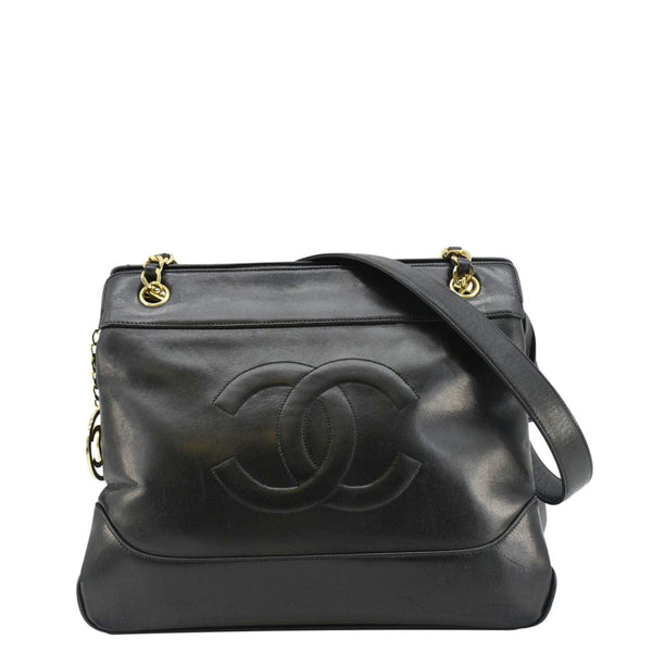 CHANEL Vintage CC Lambskin Leather Chain Shopping Tote Bag Bag Black