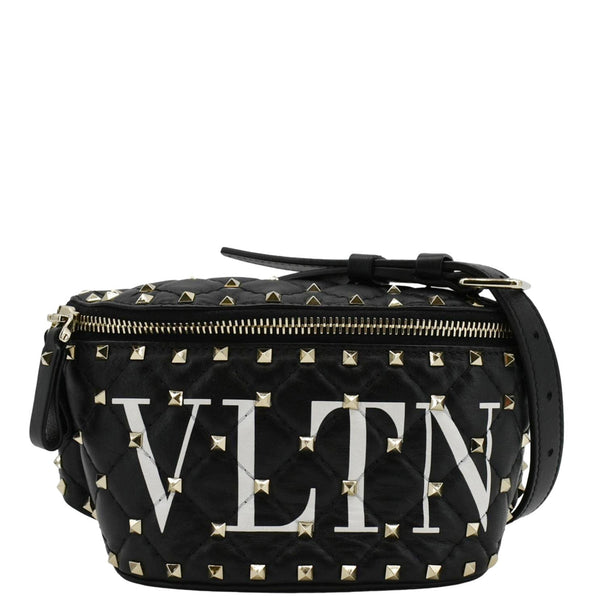 VALENTINO VLTN Rockstud Spike Quilted Leather Bum Bag Black front look