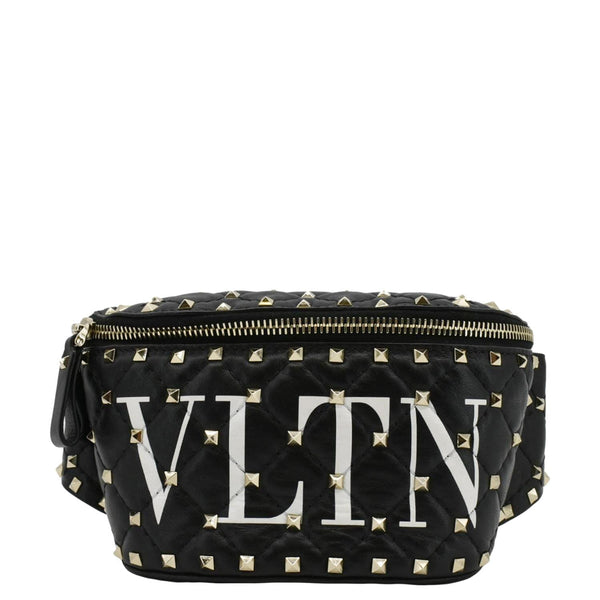 VALENTINO VLTN Rockstud Spike Quilted Leather Bum Bag Blackfront side