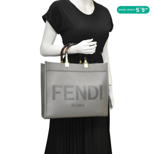 FENDI Sunshine Leather Crossbody Tote Bag Gray