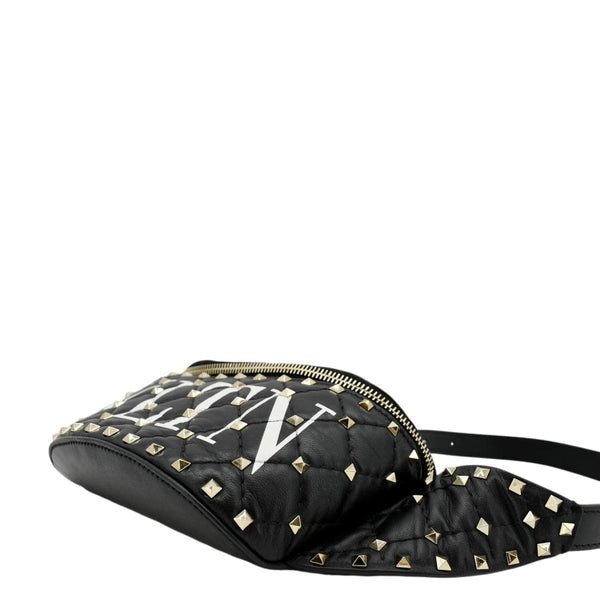 VALENTINO VLTN Rockstud Spike Quilted Leather Bum Bag Black corner look