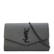 YVES SAINT LAURENT Uptown Grain De Poudre Embossed Leather Crossbody Chain Wallet Black