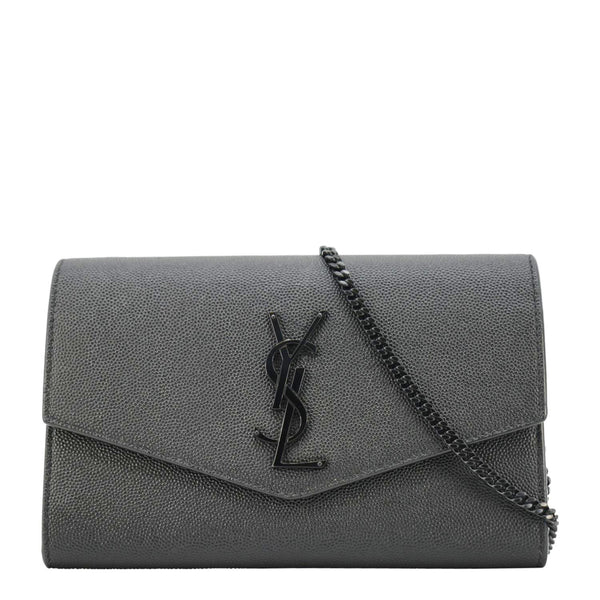 YVES SAINT LAURENT Uptown Grain De Poudre Embossed Leather Crossbody Chain Wallet Black