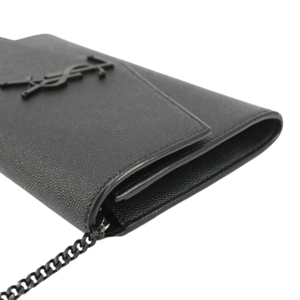 YVES SAINT LAURENT Uptown Grain De Poudre Embossed Leather Crossbody Chain Wallet Black