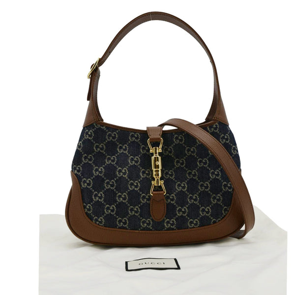 GUCCI Jackie 1961 GG Jacquard Denim Hobo Bag Navy Blue 636706