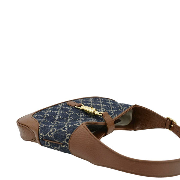 GUCCI Jackie 1961 GG Jacquard Denim Hobo Bag Navy Blue 636706