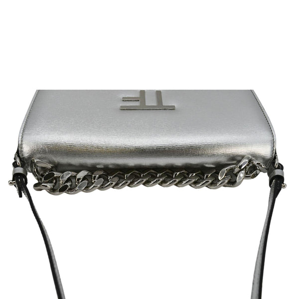 TOM FORD Metallic Palmellato Leather TF Chain Shoulder Bag Silver