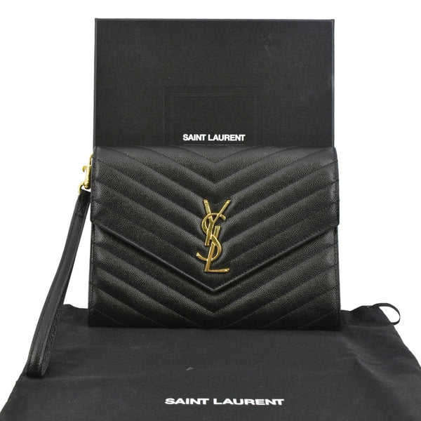 YVES SAINT LAURENT Clutch Medium Matelasse Leather Pouch Black