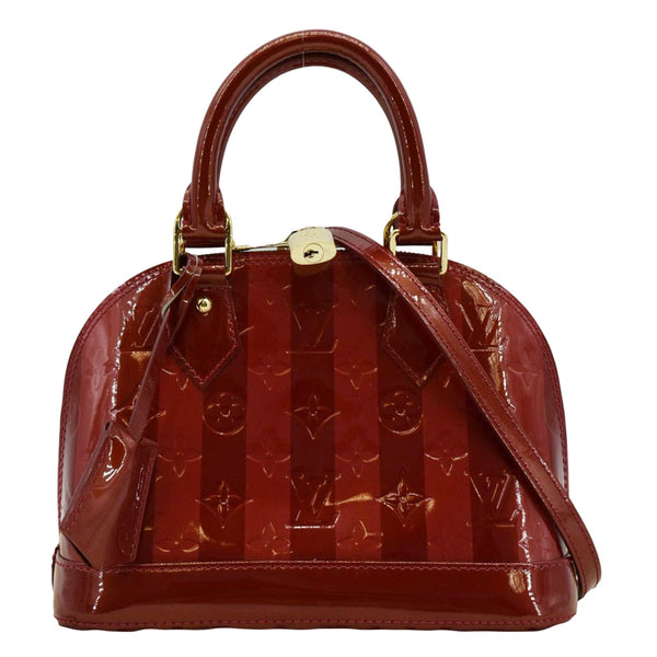 LOUIS VUITTON Rayures Alma BB Vernis Leather Satchel Crossbody Bag Pomme D'Amour