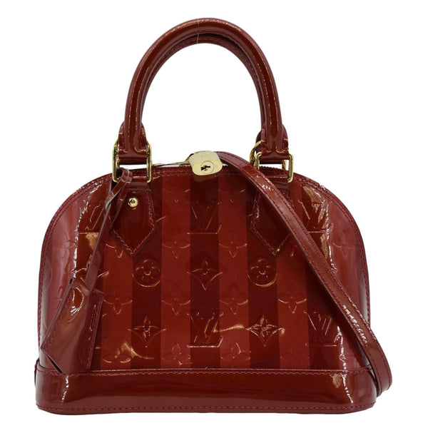 LOUIS VUITTON Rayures Alma BB Vernis Leather Satchel Crossbody Bag Pomme D'Amour