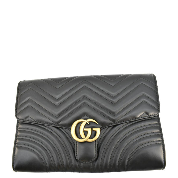 GUCCI GG Marmont Matelasse Chevron Leather Clutch Bag Black 498079