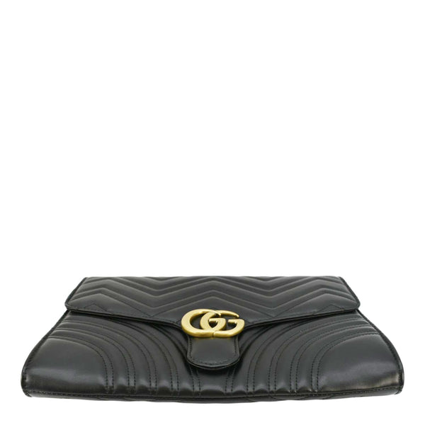 GUCCI GG Marmont Matelasse Chevron Leather Clutch Bag Black 498079