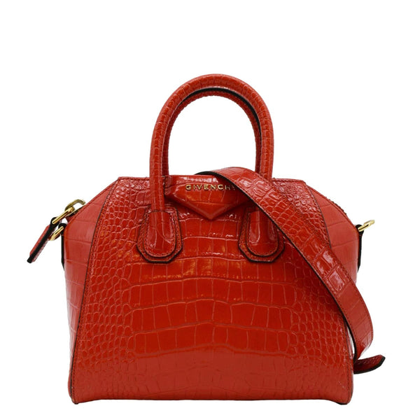 GIVENCHY Antigona Small Crocodile Embossed Leather Shoulder Bag Red